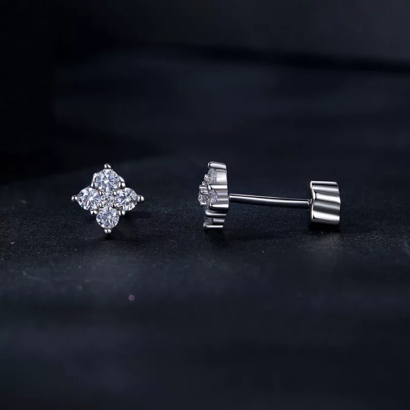 (imagen para) Pendientes estilo PANDORA con moissanita y trébol de cuatro hojas (con un certif - Ver 4