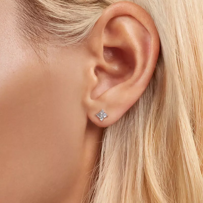(imagen para) Pendientes estilo PANDORA con moissanita y trébol de cuatro hojas (con un certif - Ver 5