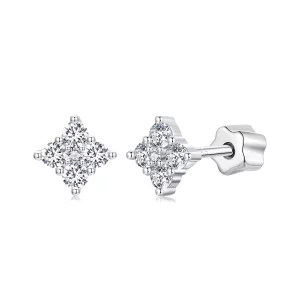 (imagen para) Pendientes estilo PANDORA con moissanita y trébol de cuatro hojas (con un certificado) - MSE056