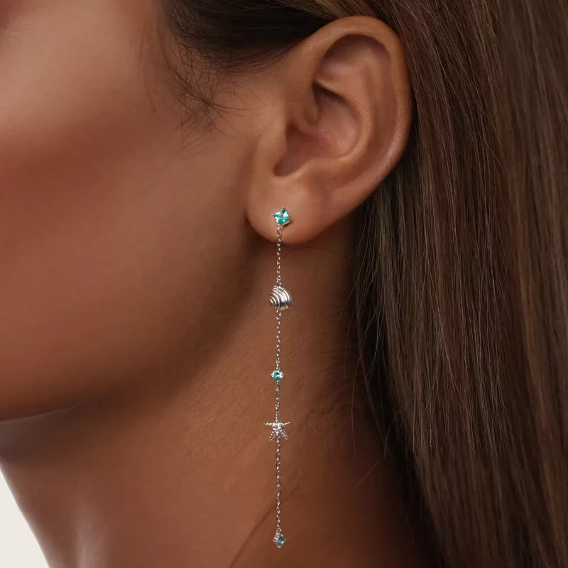 (imagen para) Pendientes estilo PANDORA con océano azul - BSE1013 - Ver 6