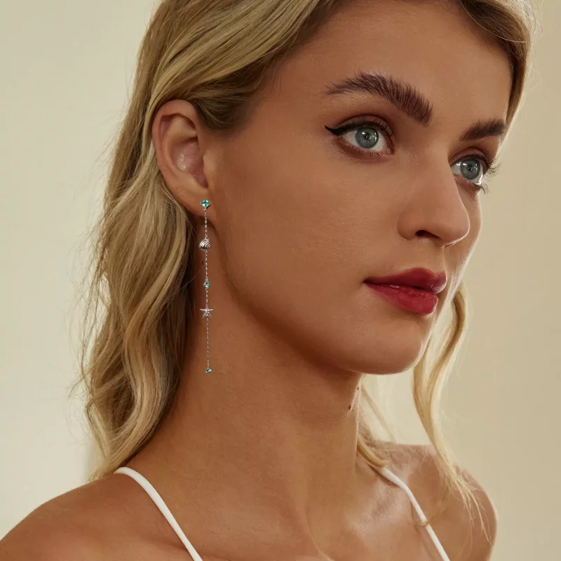 (imagen para) Pendientes estilo PANDORA con océano azul - BSE1013 - Ver 7