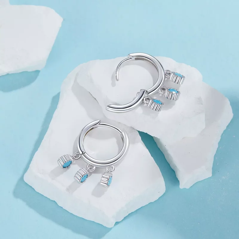 (imagen para) Pendientes estilo PANDORA turquesa - BSE1019 - Ver 4