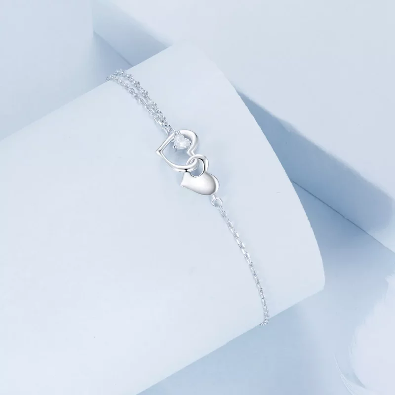 (imagen para) Pulsera de doble corazón estilo PANDORA - BSB178 - Ver 2
