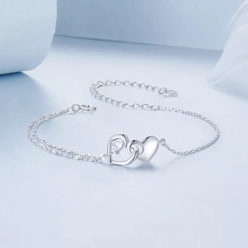 (imagen para) Pulsera de doble corazón estilo PANDORA - BSB178 - Ver 3