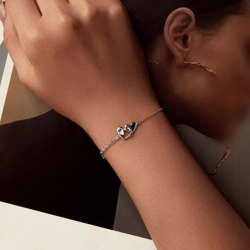 (imagen para) Pulsera de doble corazón estilo PANDORA - BSB178 - Ver 4