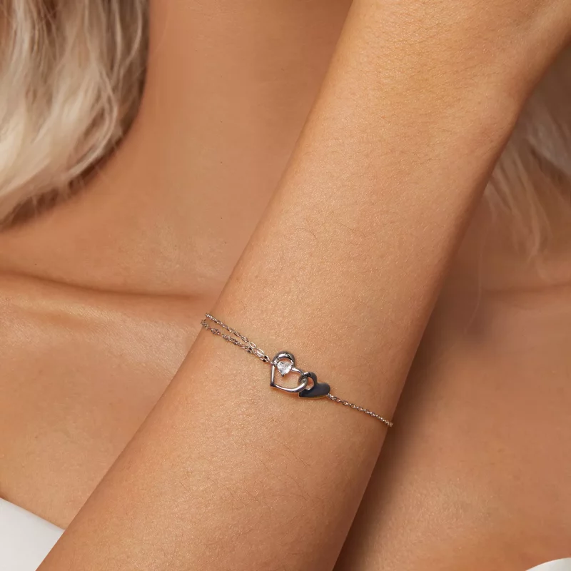 (imagen para) Pulsera de doble corazón estilo PANDORA - BSB178 - Ver 5