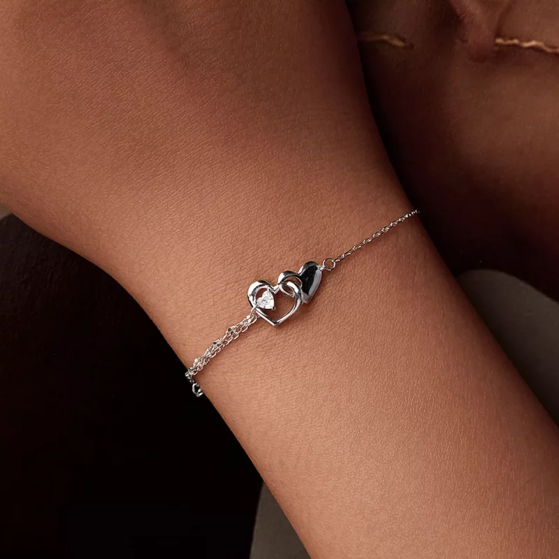 (imagen para) Pulsera de doble corazón estilo PANDORA - BSB178 - Ver 7
