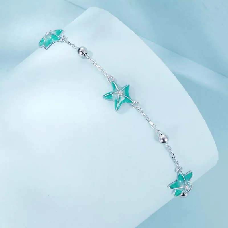 (imagen para) Pulsera estilo PANDORA con estrellas de mar y color verde azulado - SCB276 - Ver 2