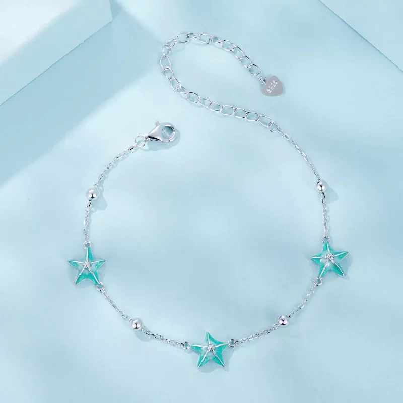 (imagen para) Pulsera estilo PANDORA con estrellas de mar y color verde azulado - SCB276 - Ver 3