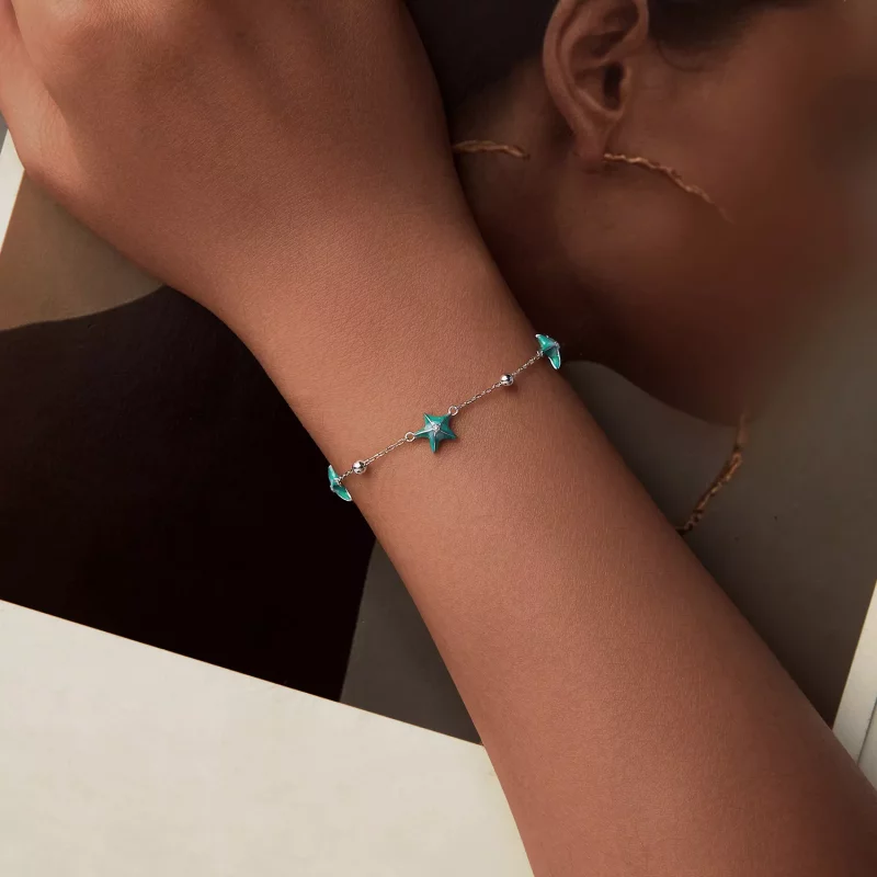 (imagen para) Pulsera estilo PANDORA con estrellas de mar y color verde azulado - SCB276 - Ver 4