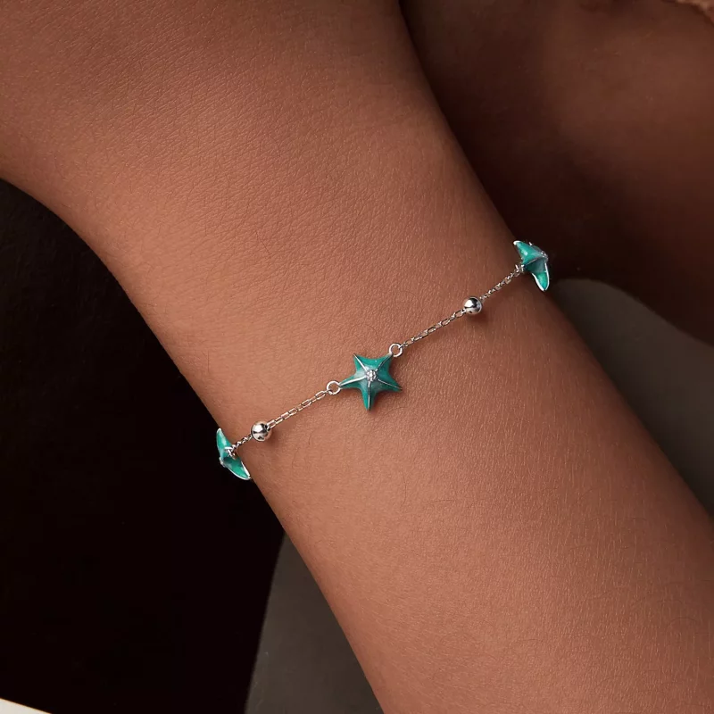 (imagen para) Pulsera estilo PANDORA con estrellas de mar y color verde azulado - SCB276 - Ver 7