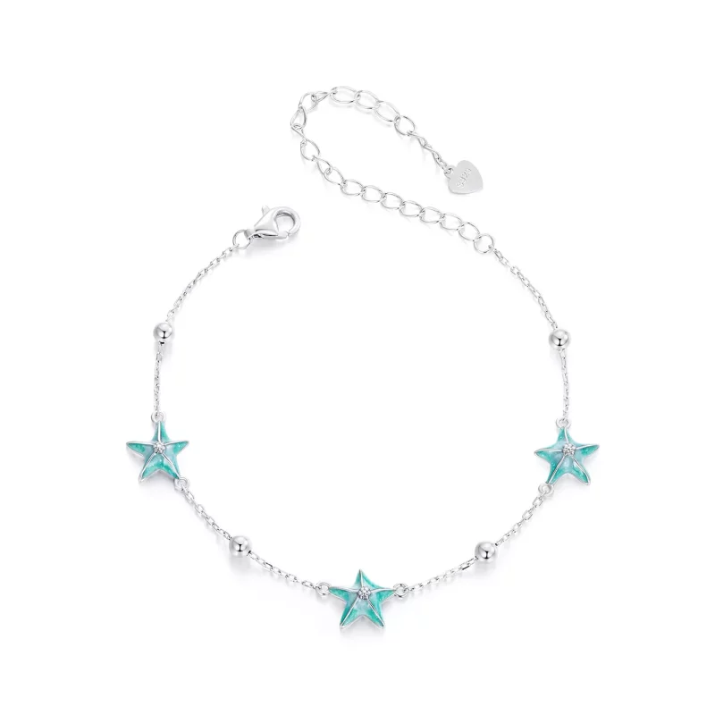 (imagen para) Pulsera estilo PANDORA con estrellas de mar y color verde azulado - SCB276