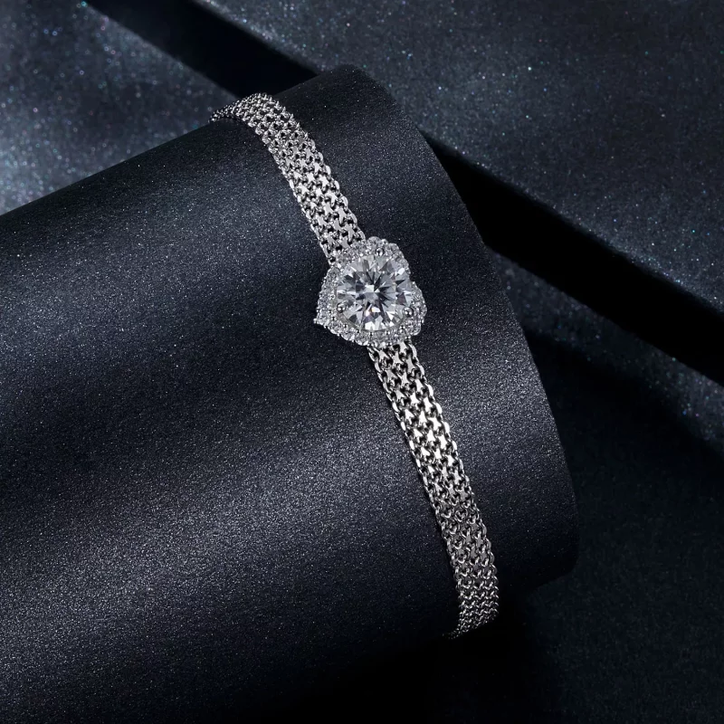 (imagen para) Pulsera trenzada con moissanita en forma de corazón estilo PANDORA (con un certi - Ver 2