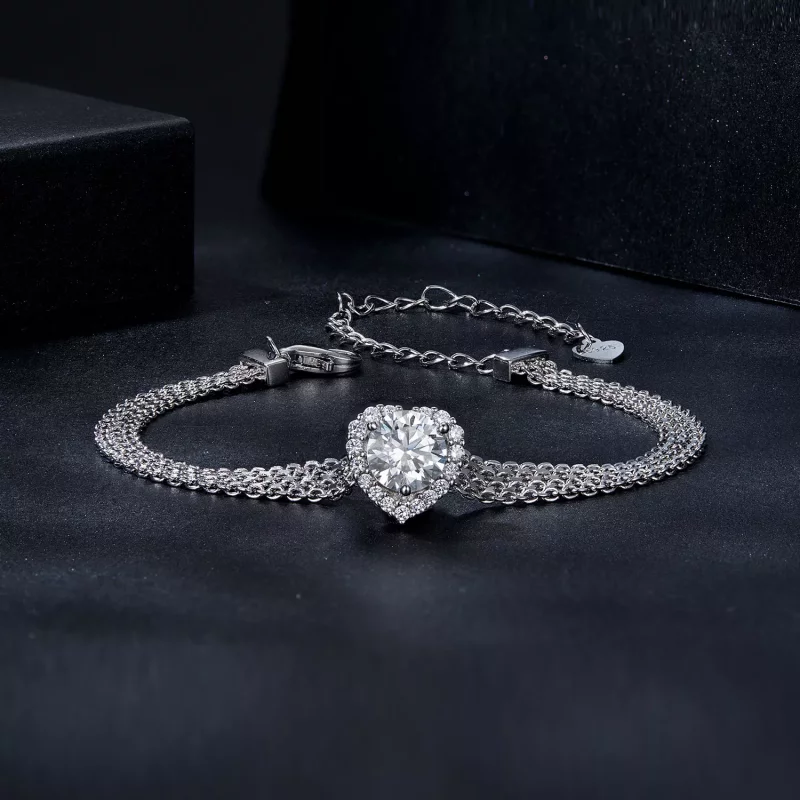 (imagen para) Pulsera trenzada con moissanita en forma de corazón estilo PANDORA (con un certi - Ver 3
