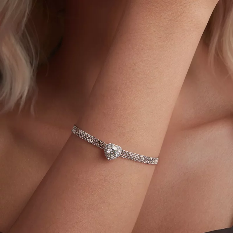 (imagen para) Pulsera trenzada con moissanita en forma de corazón estilo PANDORA (con un certi - Ver 4
