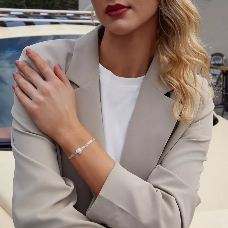 (imagen para) Pulsera trenzada con moissanita en forma de corazón estilo PANDORA (con un certi - Ver 5