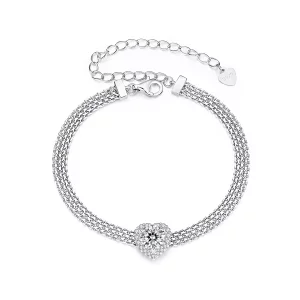 Pulsera trenzada con moissanita en forma de corazón estilo PANDORA (con un certificado) - MSB019 (imagen para) Pulsera trenzada con moissanita en forma de corazón estilo PANDORA (con un certificado) - MSB019