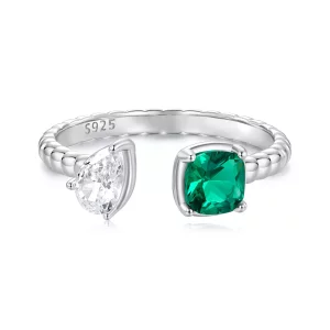 Anillo abierto con piedra central doble estilo PANDORA - BSR580-E (imagen para) Anillo abierto con piedra central doble estilo PANDORA - BSR580-E