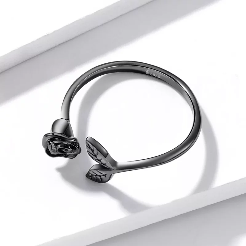 (imagen para) Anillo abierto estilo PANDORA con rosa negra - BSR239 - Ver 4