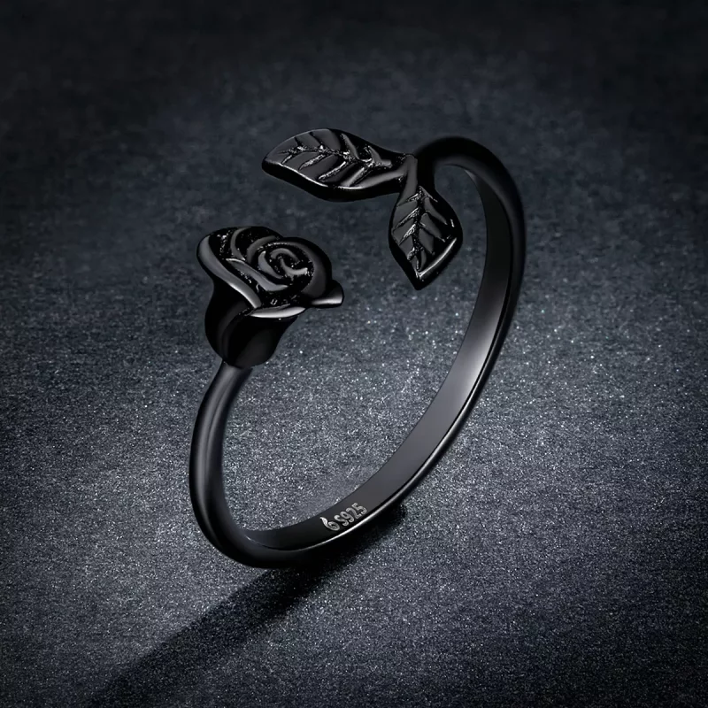 (imagen para) Anillo abierto estilo PANDORA con rosa negra - BSR239 - Ver 5