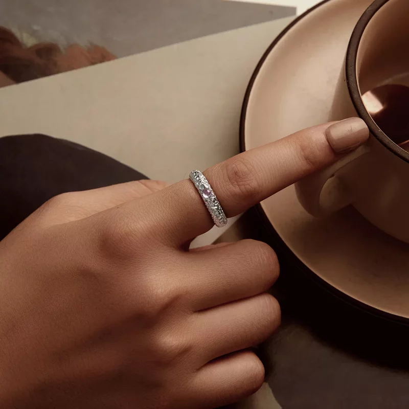 (imagen para) Anillo ancho texturizado estilo PANDORA - BSR604 - Ver 7