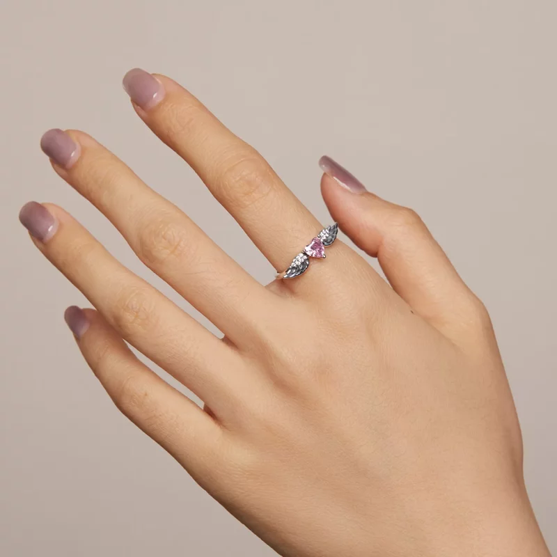 (imagen para) Anillo con alas de corazón estilo PANDORA - SCR874 - Ver 3