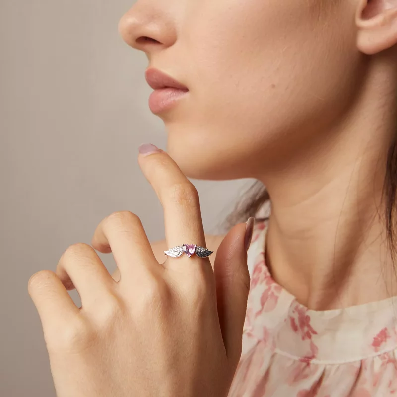 (imagen para) Anillo con alas de corazón estilo PANDORA - SCR874 - Ver 4