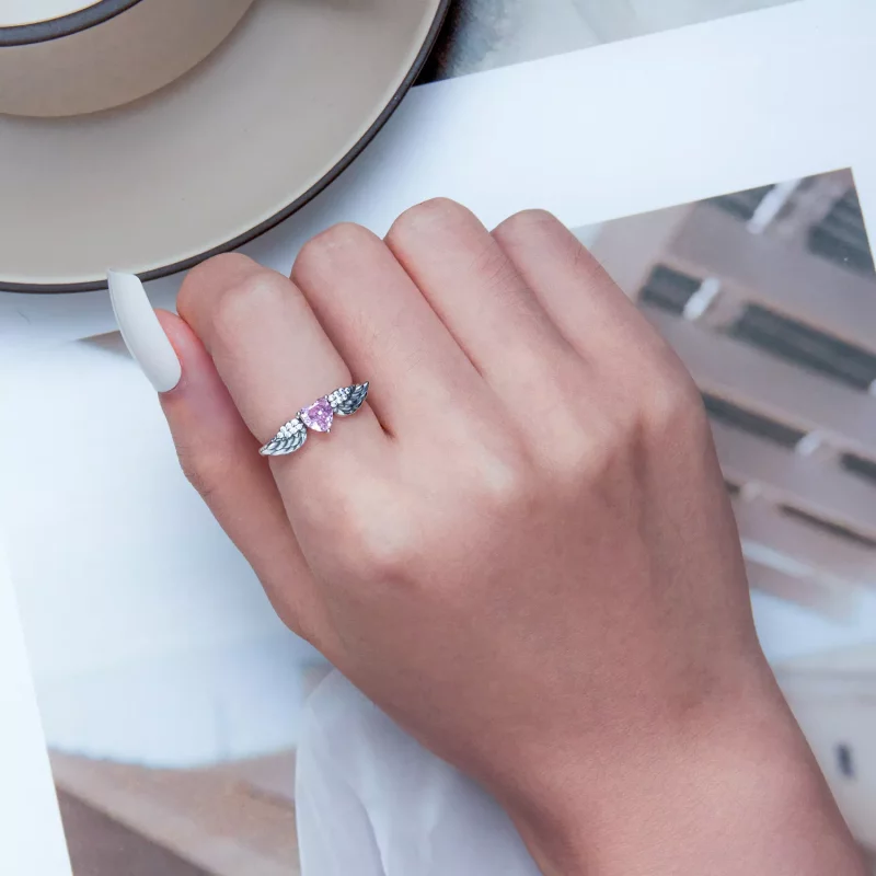 (imagen para) Anillo con alas de corazón estilo PANDORA - SCR874 - Ver 7