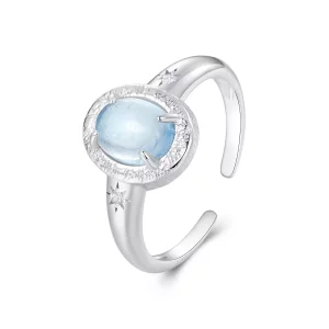 Anillo de aguamarina natural estilo PANDORA - BSR579-E (imagen para) Anillo de aguamarina natural estilo PANDORA - BSR579-E