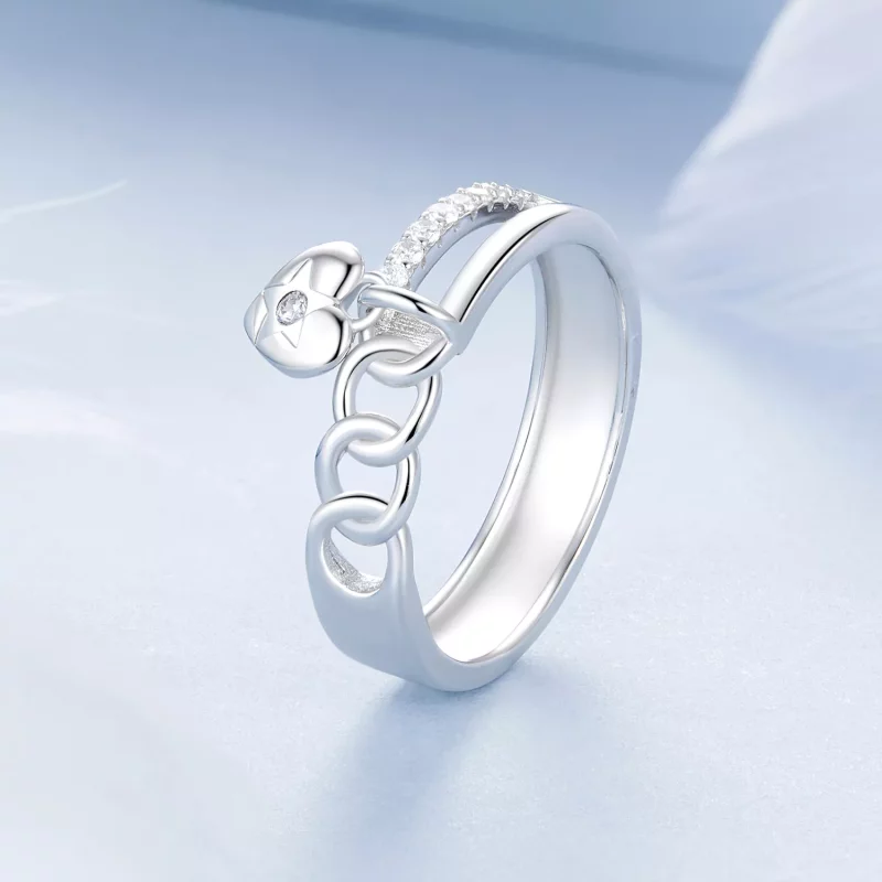 (imagen para) Anillo de cadena doble con forma de corazón estilo PANDORA - BSR572 - Ver 2