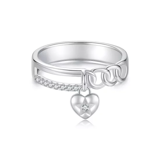 (imagen para) Anillo de cadena doble con forma de corazón estilo PANDORA - BSR572