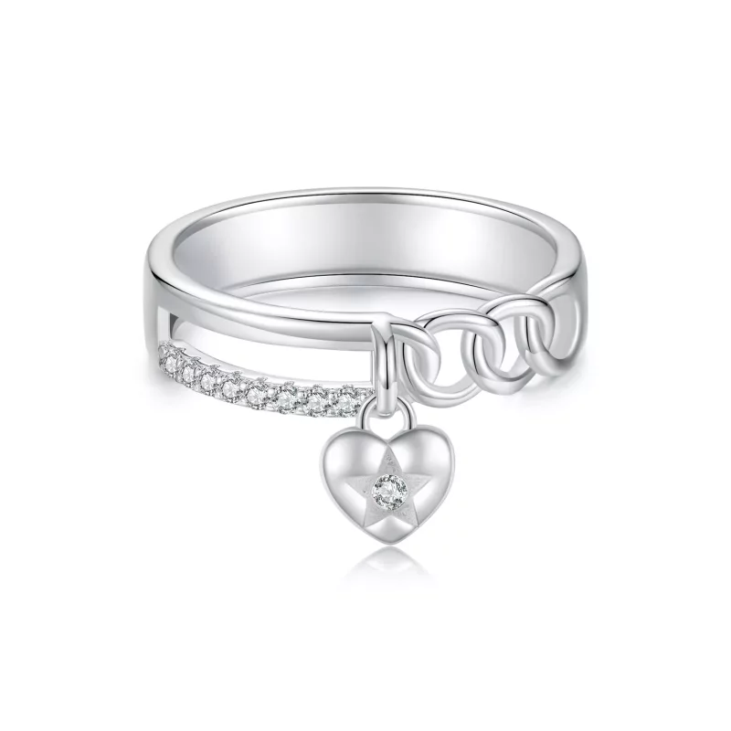 (imagen para) Anillo de cadena doble con forma de corazón estilo PANDORA - BSR572