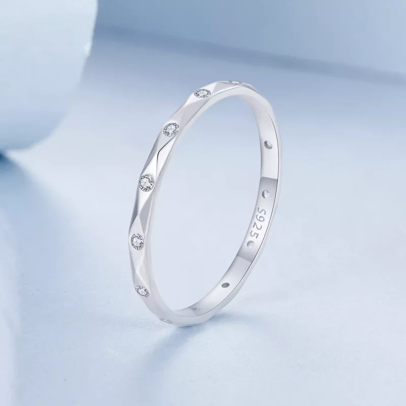 (imagen para) Anillo sencillo pequeño con diamantes brillantes estilo PANDORA - BSR578 - Ver 2