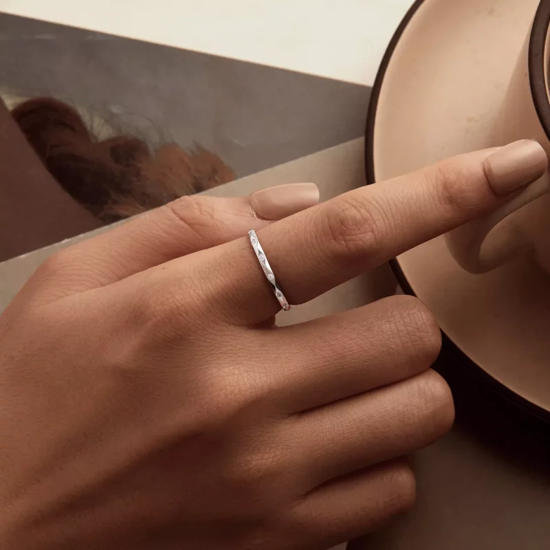 (imagen para) Anillo sencillo pequeño con diamantes brillantes estilo PANDORA - BSR578 - Ver 5