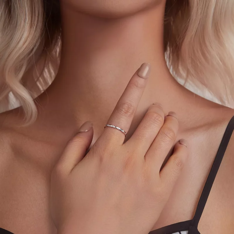 (imagen para) Anillo sencillo pequeño con diamantes brillantes estilo PANDORA - BSR578 - Ver 6