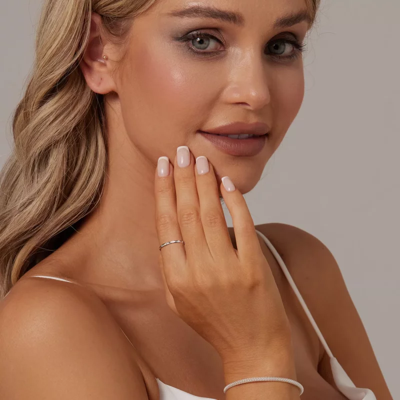 (imagen para) Anillo sencillo pequeño con diamantes brillantes estilo PANDORA - BSR578 - Ver 7