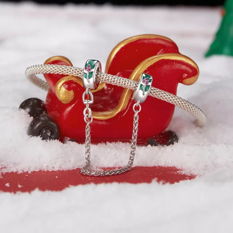 (imagen para) Cadena de seguridad con acebo navideño estilo PANDORA - SCC2918 - Ver 2