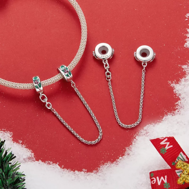(imagen para) Cadena de seguridad con acebo navideño estilo PANDORA - SCC2918 - Ver 3