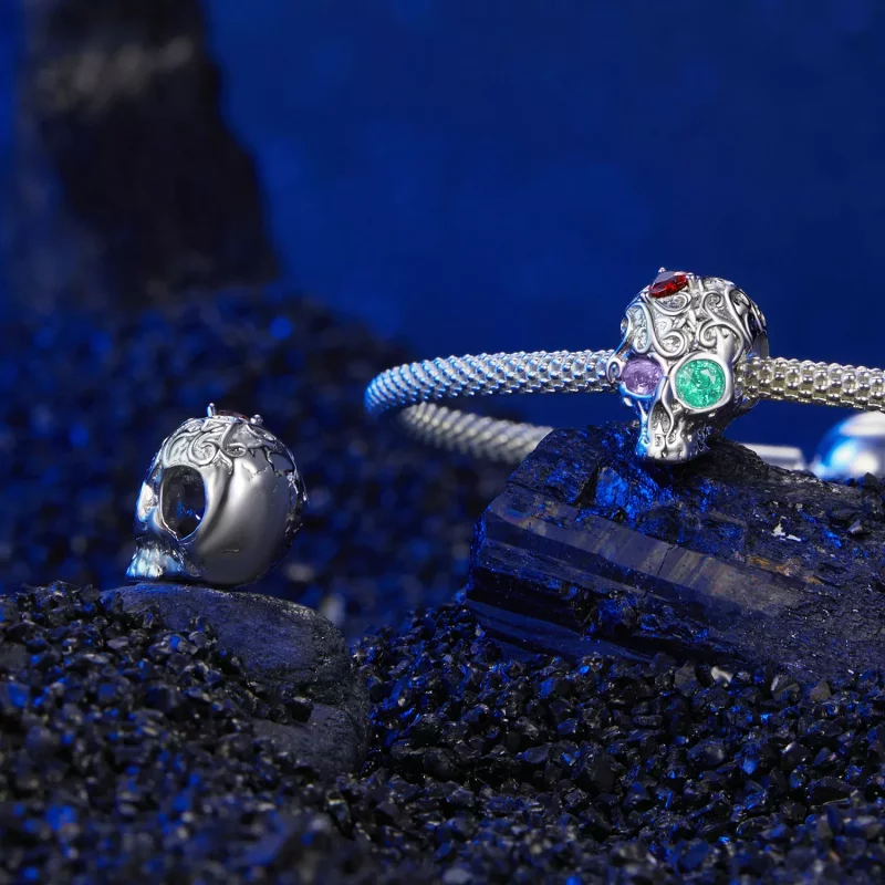 (imagen para) Calavera estilo PANDORA con estampado floral - SCC2893 - Ver 4