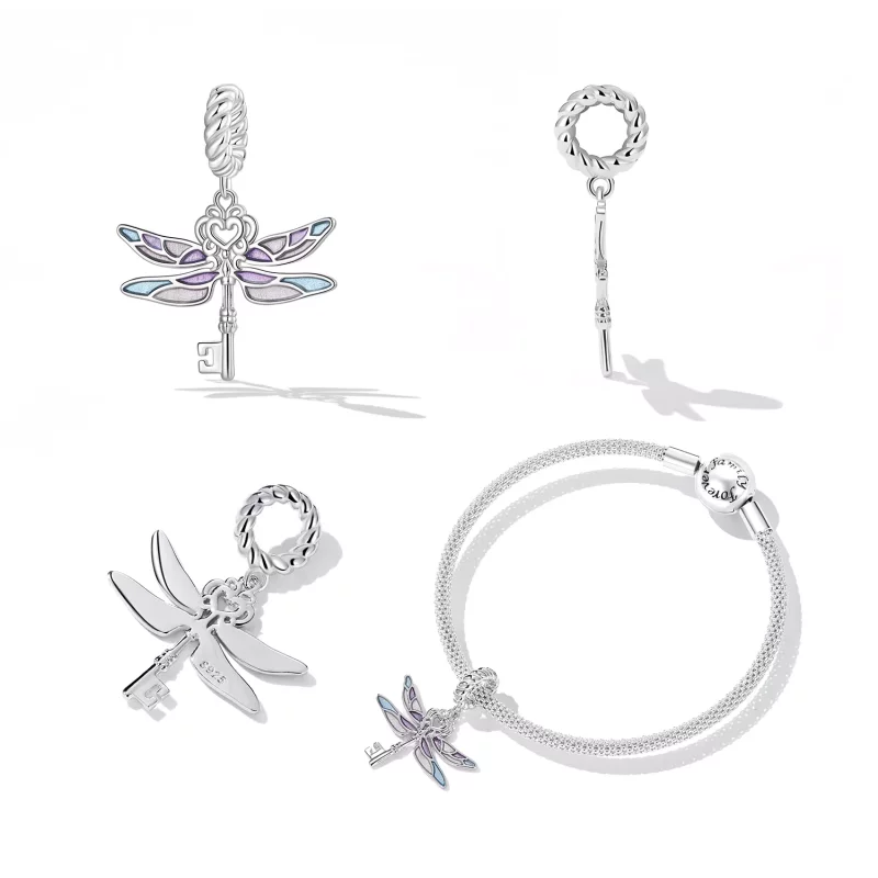 (imagen para) Colgante con forma de llave de libélula estilo PANDORA - BSC603 - Ver 2