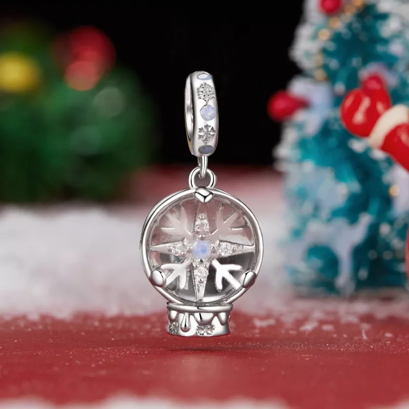(imagen para) Colgante de bola de cristal con copos de nieve navideños estilo PANDORA - SCC291 - Ver 2