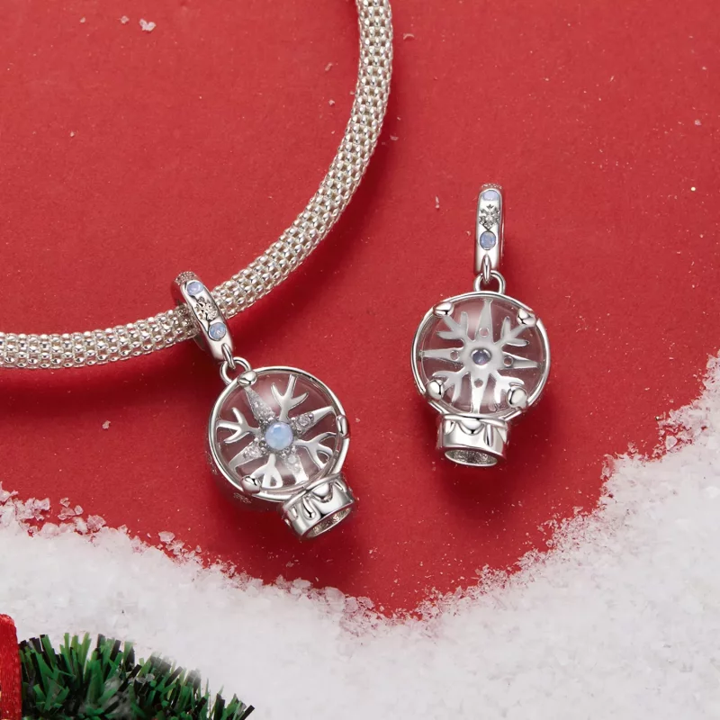 (imagen para) Colgante de bola de cristal con copos de nieve navideños estilo PANDORA - SCC291 - Ver 4