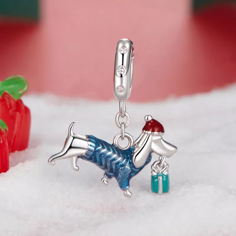 (imagen para) Colgante de perro salchicha navideño estilo PANDORA - BSC1069 - Ver 2