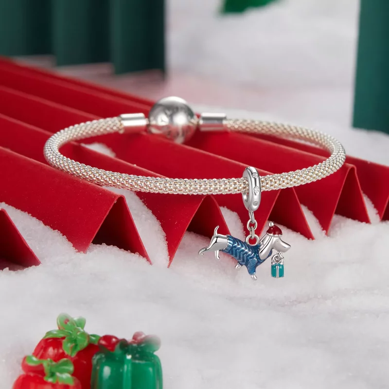 (imagen para) Colgante de perro salchicha navideño estilo PANDORA - BSC1069 - Ver 3