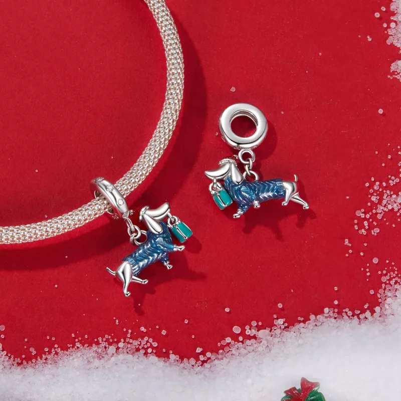 (imagen para) Colgante de perro salchicha navideño estilo PANDORA - BSC1069 - Ver 4