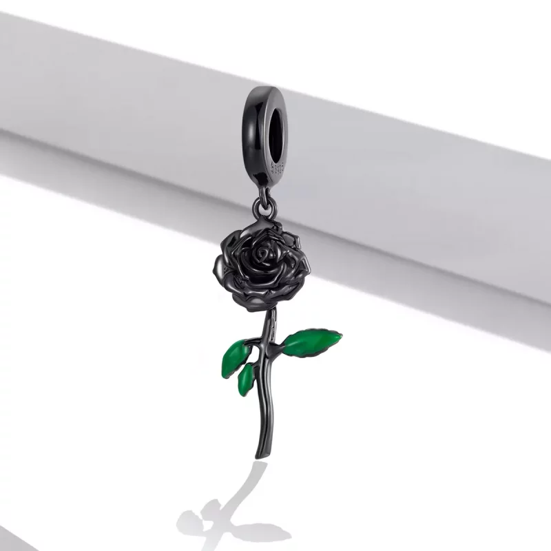 (imagen para) Colgante de rosa negra estilo PANDORA - BSC584 - Ver 2
