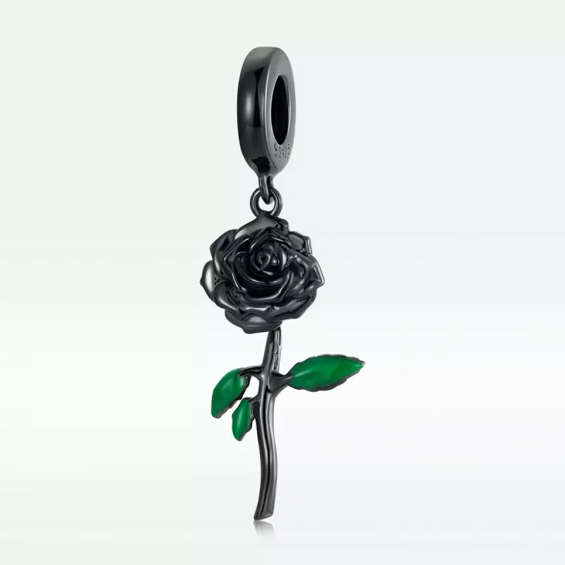 (imagen para) Colgante de rosa negra estilo PANDORA - BSC584 - Ver 3