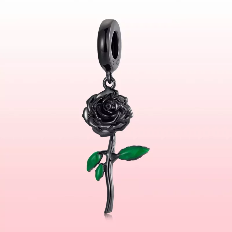 (imagen para) Colgante de rosa negra estilo PANDORA - BSC584 - Ver 4