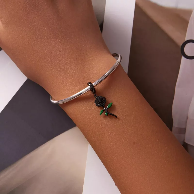 (imagen para) Colgante de rosa negra estilo PANDORA - BSC584 - Ver 5
