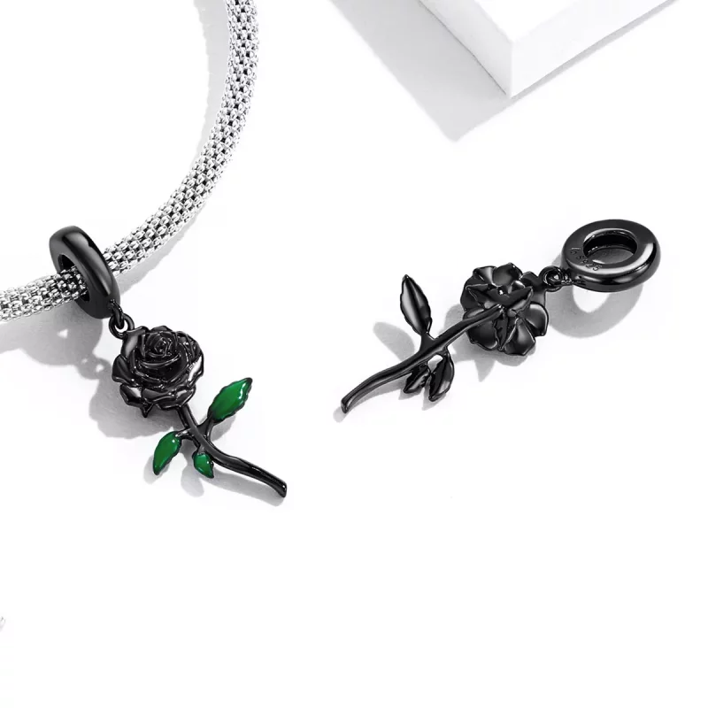 (imagen para) Colgante de rosa negra estilo PANDORA - BSC584 - Ver 7